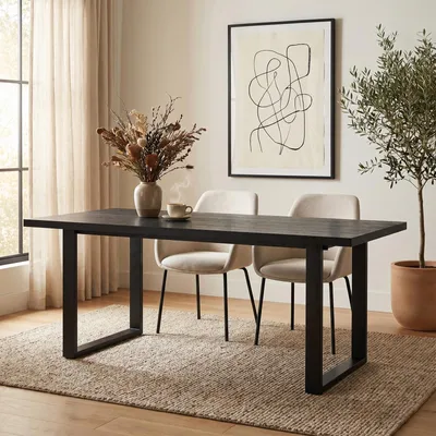 Produktbild von Esstisch LESINA 160 x 80 cm, Schwarz - Robuster Esszimmertisch mit stabilem Metallgestell in U-Form, rechteckiger Küchentisch mit großer Tischplatte für 4-6 Personen, ideal für Essbereich