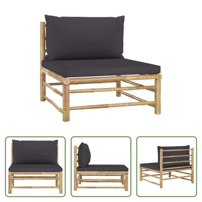 Produktbild von The Living Store Garten-Mittelsofa mit Dunkelgrauen Kissen Bambus