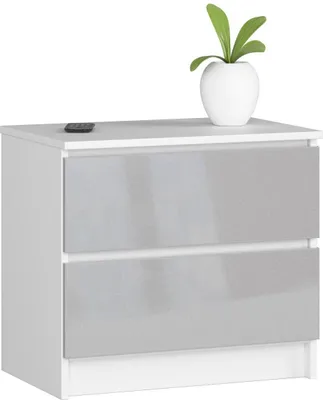 Obrázok produktu pre Akord Komoda 2 Zásuvky Biela/Lesklá Metalická 60X40X55