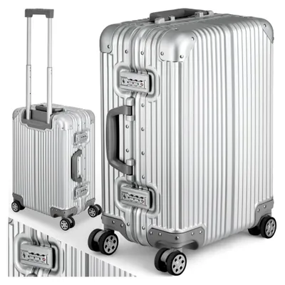 Produktbild von ® Alu Handgepäck Koffer 20" 36L Reisekoffer, 2 TSA-Schlösser, Teleskopgriff, 4 leise Rollen, Bordtrolley 38 x 24,5 x 53 cm, Koffer Handgepäck, Aluminium Legierung, abteilbarer Innenraum, silber