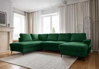 Produktbild von MIUFORM Lofty Lilly - Ecksofa mit Bettfunktion und Bettkasten U-FORM LINKS - 303 x 197 cm - Smaragdgrün - Sofa Schlafsofa Couch