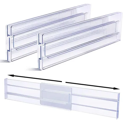 Schubladenteiler 2er-Pack, 8 cm hoch, 27,5–52 cm verstellbar, transparent