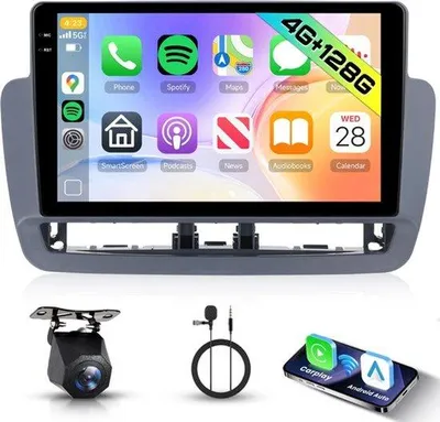 Zdjęcie produktu dla Radio samochodowe Android z 4 GB pamięci RAM i 128 GB pamięci wewnętrznej, przeznaczone do samochodów z rocznika 2012-2015, wyposażone w funkcje Carplay (bezprzewodowe połączenie) i Android Auto, 9-calowy dotykowy ekran InCell 2 Din, nawigacja, Bluetooth, procesor DSP, Wi-Fi, radio FM RDS oraz kamera