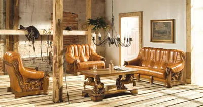 Produktbild von Klassische Sofagarnitur Couch Polster Sitz Sofa Leder Holz 3+2+2 Set Garnitur