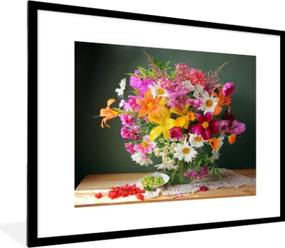 Produktbild von MuchoWow® MuchoWow® Gerahmtes Poster Blumenstrauß - Stilleben - Obst 80x60 cm - Poster mit zchwarzem Bilderrahmen - Schlafzimmer-Dekorationen - Fotoposter