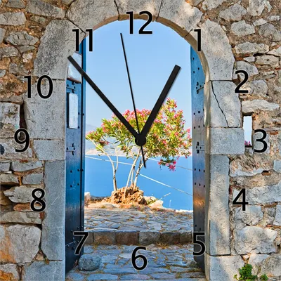 Produktbild von Wallario Design Wanduhr Torbogen Toskana aus Echtglas, Größe 30 x 30 cm
