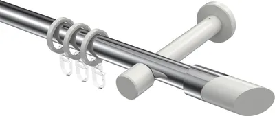 Produktbild von Interdeco Gardinenstange / Vorhangstange Chrom / Weiß, Typ Prestige Verano (Schräge Bicolor), 20 mm Ø 1-läufig, 320 cm
