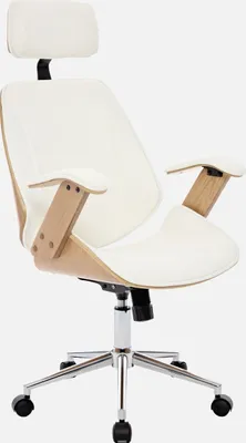 Immagine prodotto di Sedia da ufficio con rotelle, effetto legno curvato e Pelle finta, Bianco