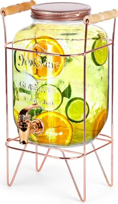 Image de Boissons en verre, grand distributeur en verre avec robinet et support, 4,2 l