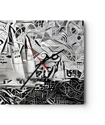 Produktbild von Wanduhr - Quadrat - Glasuhr - Abstraktion modern - 40x40cm - Schleichendes Uhrwerk - Lautlos - zum Aufhängen bereit - Dekoration Modern - Wanddekoration aus Glas - C3AC40x40-3479