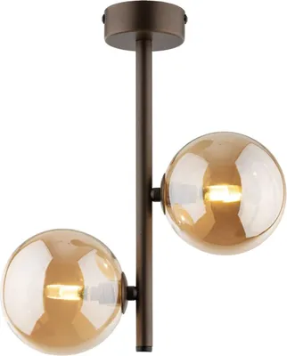Produktbild von Deckenlampe Rauchglas Metall G9 27 cm breit Braun Bernstein 2-flammig Kugelschirm Modern Deckenleuchte