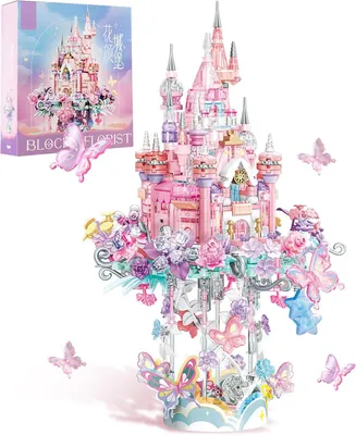 Image de Jeu de construction Blumenschloss, château de rêve sur les nuages, 120 pièces, rose, jouet pour enfants