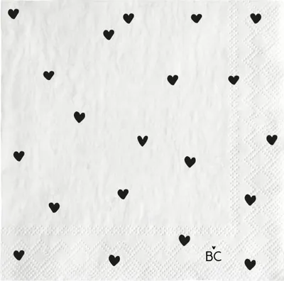 Produktbild von Servietten Hearts All over weiß schwarz 25x25cm Bastion Collections