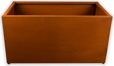 A rectangular planter box made of Corten steel.