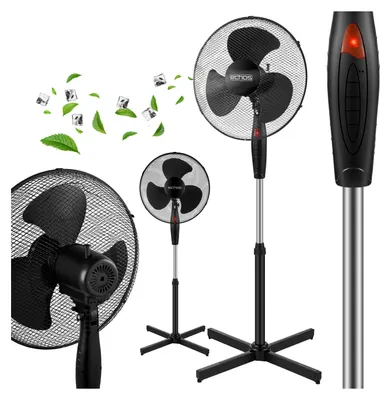 Image de Echos® Ventilateur sur pied Ø43cm ventilateur puissant très silencieux économe en énergie haut débit d'air 3 vitesses fonction oscillation réglable en hauteur à 90° ventilateur de sol refroidisseur d'air mobile ventilateur sur pied