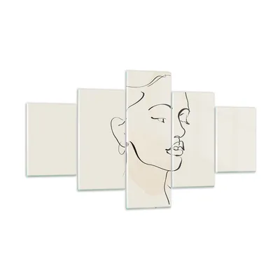 Produktbild von Bilder auf glas - 5 Teile - Frau Zeichnung Linie - 125x70cm - Glasbilder - Wandbilder - Bilder - zum Aufhängen bereit - Wanddekoration aus Glas - Glas Bilder - Wandbild auf Glas - GEA125x70-5046
