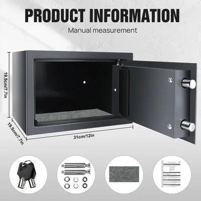 Image de Coffre-fort numérique - Coffre-fort électronique - 8,5 litres - Acier - Clavier à code - Coffre-fort pour la maison, le bureau ou l'hôtel - Gris