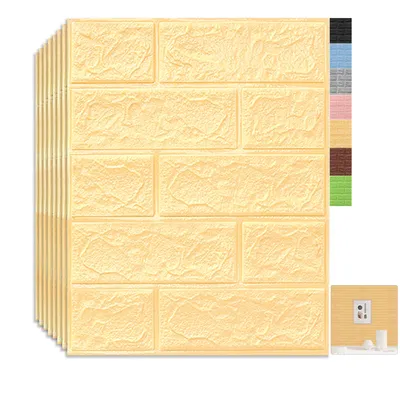 Produktbild von 1 Set (10 Stk)große 3D wasserdichte Fliesen Ziegel Wand Aufkleber selbstklebende Schaum Panel 35x38.5cm Gelb