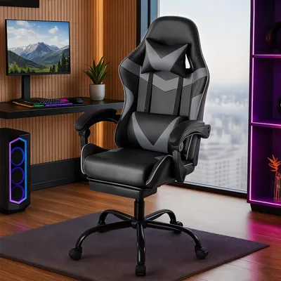 Image de Chaise gamer, Chaise gamer fauteuil - Chaise gamer ergonomique avec repose-pieds appui-tête et soutien lombaire réglable en hauteur Rembourré Chaise gamer 150 Kg
