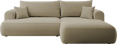 Produktbild von Selsey Ovo - Ecksofa mit Schlaffunktion, Bettkasten, Ottomane rechts, Easy-Clean-Veloursbezug in Beige