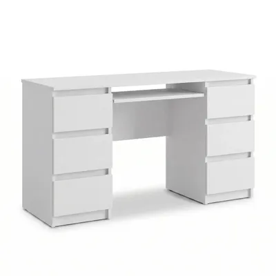 Produktbild von Cuba – Schreibtisch Mit 6 Schubladen Und Tastaturauszug 130 Cm – Weiss Matt