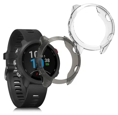Produktbild von kwmobile 2x Sport Schutzhülle kompatibel mit Garmin Forerunner 245 / 245 Music Hülle - Silikon Cover klar - Case ohne Tracker - Schwarz Transparent
