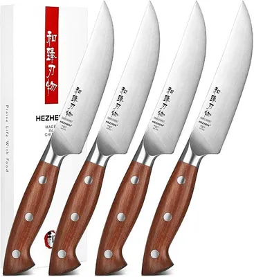 Imagen del producto de Juego de 4 cuchillos para carne, fabricados en acero inoxidable, ideal para cortar carne en la mesa