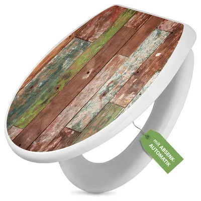 Produktbild von Toilettendeckel weiß mit Absenkautomatik und Motiv Buntes Holz [TDW 12140]
