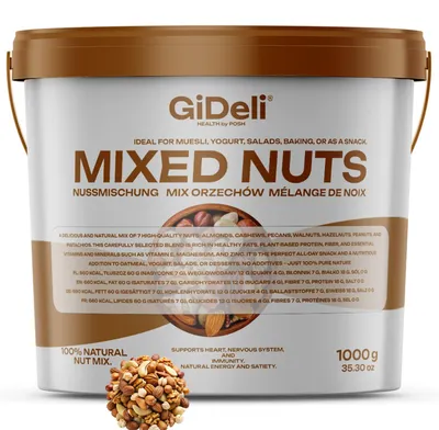 Produktbild von Nussmischung 1kg Ungesalzen Naturbelassen 7 Sorten Rohkost Snack Vegan GiDeli