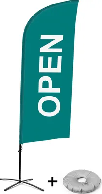 Produktbild von Showdown Displays Beachflag Alu Wind Komplett-Set Geöffnet Grün Englisch Kreuzständer