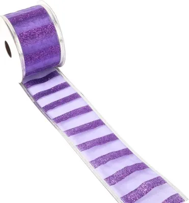Zdjęcie produktu dla Wstążka dekoracyjna świąteczna fioletowo srebrna 5 cm x 2,7 m