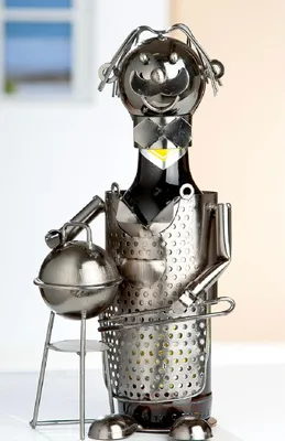Produktbild von Gilde Flaschenhalter, "Griller", Grillmotiv, Metall, silberfarben, VE 2, L. 13 cm, B. 13 cm, H. 27 cm 65464 4009079654646