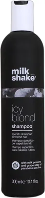 A black bottle of milk_shake Icy Blond Shampoo.