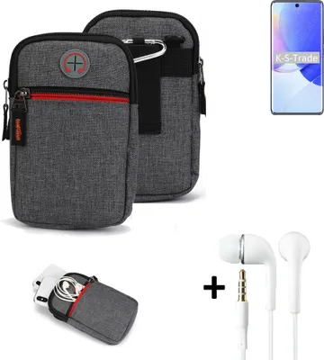 Produktbild von K-S-Trade Gürteltaasche + Kopfhörer kompatibel mit Huawei nova 9 Handy Tasche Holster Schutz Hülle Handy Hülle grau Zusatzfächer 1x