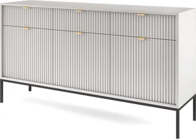 Produktbild von Masseno Kommode STELLARE 154 cm Sideboard mit 3 Schubladen und 3 Türen für Wohnzimmer Schlafzimmer Modern 154x39x83 cm Grau / Grau