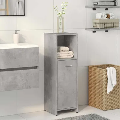A bathroom with a cabinet and basket.