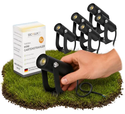 Produktbild von SSC-LUXon 6er Set TARONA Mini Gartenstrahler Ambientespot schwarz 2W warmweiß IP65 für Außen & Innen Carport Veranda Eingang