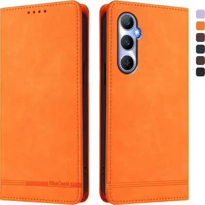 Produktbild von Hülle für Realme C65 4G, Retro Kunstleder Ständer Klapphülle mit Kartenfächer und Magnetische Orange