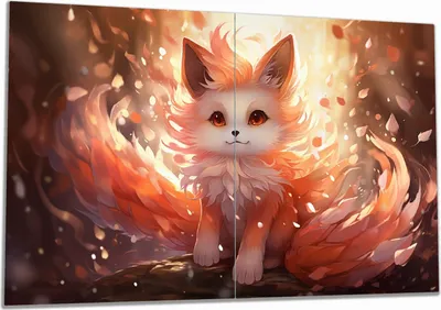 Produktbild von Wallario Herdabdeckplatte aus Glas, Größe 80 x 52 cm 2-teilig, Motiv Leuchtender Feuerfuchs