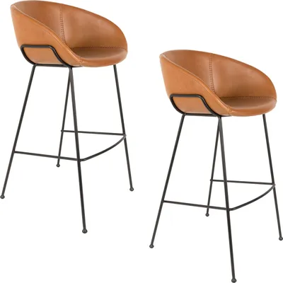 Produktbild von Zuiver Feston Barhocker mit Rückenlehne 76 cm Braun - 2 er Set
