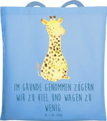 Produktbild von Mr. & Mrs. Panda Tote Bag Giraffe Zufrieden - Sky Blue - Geschenk, Laptoptasche, Unitasche, Uni Tasche, Glück, Abenteuer, Jutebeutel, Tragetasche, Afrika