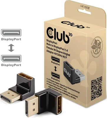 Obrázok produktu pre Club3D Adapter DP > DP 1.4 90° abgewinkelt 4K@120Hz St/Bu retail