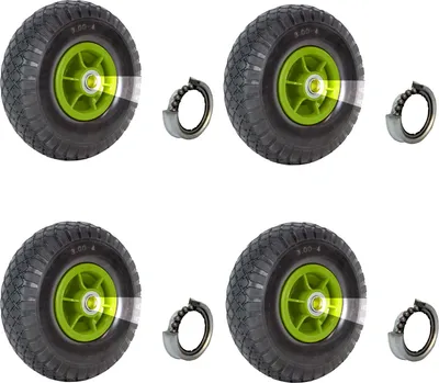 Produktbild von 4x Sackkarrenrad Luftrad 260x85 mm 3.00-4 60 mm versetze Nabe Ø 20 mm grün robustes 4 PR Gewebe