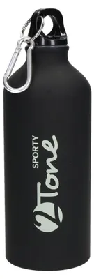 Produktbild von Sportflasche Aluminium 0,6 Liter grau/schwarz mit dichtem Schraubverschluss und Karabinerhaken