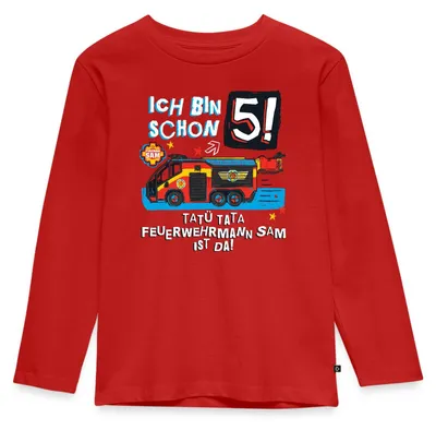 Produktbild von Spreadshirt Feuerwehrmann Sam Geburtstagsdesign 5 Jahre Kinder Premium Langarmshirt, 110/116 (4 Jahre), Rot