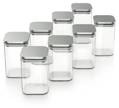 Immagine prodotto di Barattoli di vetro Arendo, set di contenitori in vetro 8x 1,65 L in vetro borosilicato con coperchio in acciaio inossidabile, angolari, ermetici, set da 8, resistenti al calore, ecologici, durevoli, adatti al microonde