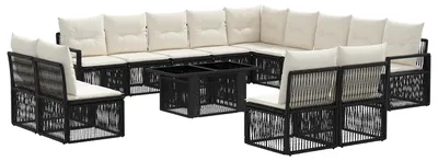 Immagine prodotto di Set da giardino composto da 14 pezzi, colore nero e crema, in rattan sintetico