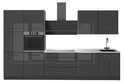 Produktbild von Küchenzeile Vicco Fame-Line Anthrazit Hochglanz/Anthrazit 340 cm, AP Marmor, Model 64554
