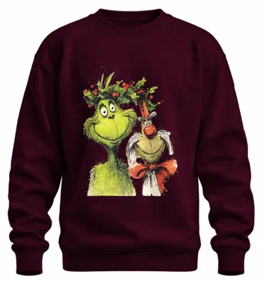 Immagine prodotto di Grinch Natale Divertente Grinch Testa Max Cane Regalo Retro Unisex Felpa Pullover, Borgogna, M
