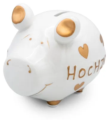 Produktbild von Sparschwein Hochzeit Keramik Weiß Gold 12,5 cm Spardose Geldgeschenk